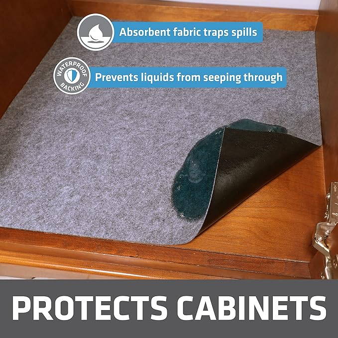 Drymate Premium Under Sink Mat, Waterproof Cabinet Protection Mats for Kitchen & Bathroom, Absorbent Shelf Liners, Slip-Resistant, Machine Washable (USA Made)(24”x29”)(Light Grey)(12-Pack)