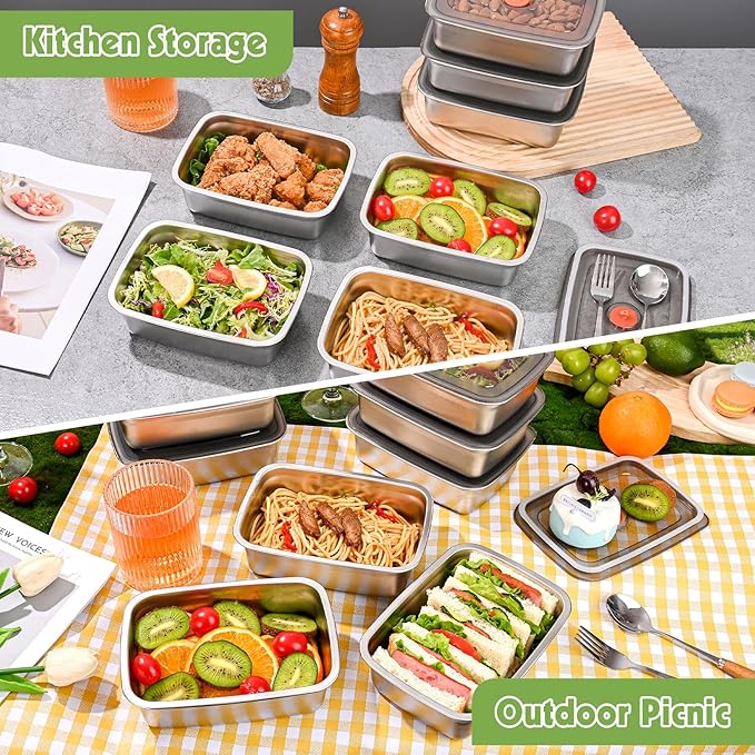 CLWVPCOT 10 Pack Stainless Steel Food Storage Containers with Leak-Proof Lids, 34oz Reusable Metal Meal Prep Lunch Boxes, Stackable, BPA-Free, Dishwasher Safe for Snacks, Fruits & On-the-Go Meals