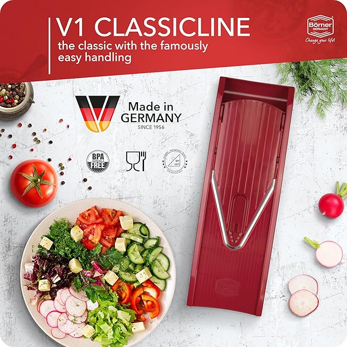 BORNER V Mandoline Slicer Kitchen V1 ClassicLine Starter Set | Vegetable Grater Börner - Quality Made in Germany, Color:Red