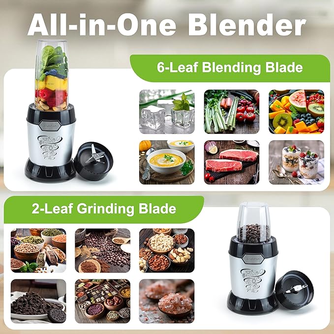 REVOTRA Blender for Smoothies, Personal Blender for Shake and Smoothies for Kitchen with 3 Portable Cups (2x24oz & 1X10oz), 4-Leaf Stainless Steel Blades, Perfect for Frozen Drinks, Ice Crushing