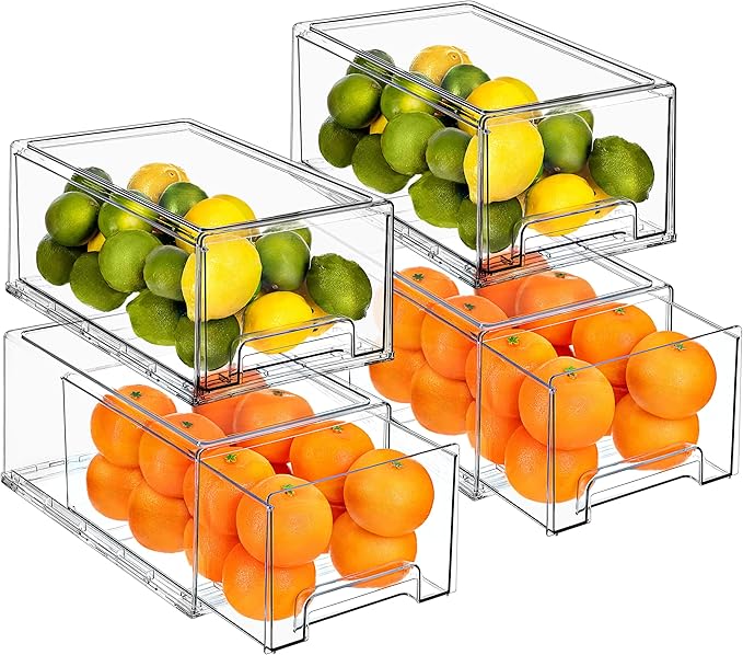 Sorbus Plastic Storage Bins Stackable Clear Pantry Organizer Box Bin for Organizing Kitchen Fridge, Food, Snack Pantry, Fruit, Vegetables, Bathroom, Wide & Narrow Deep (4 Pack)