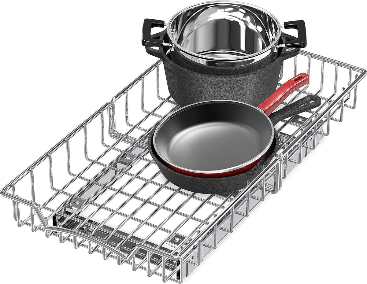 Under Cabinet Pull Out Sliding Shelf, 21" Dx11 W, Chrome