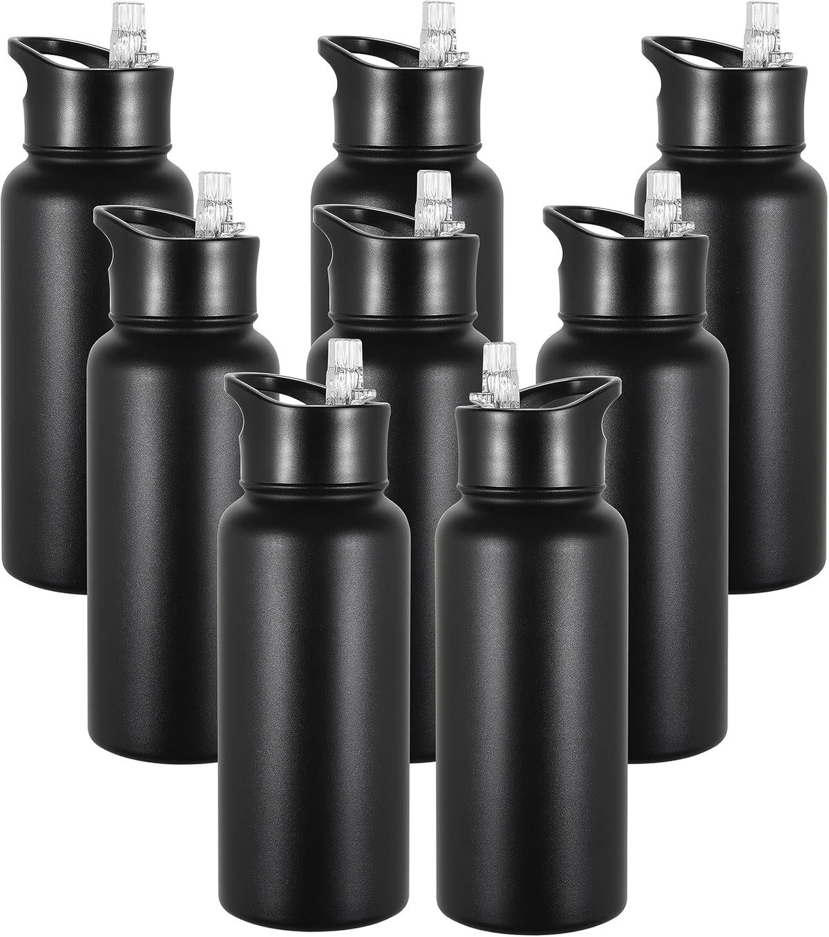 32 oz Insulated Water Bottle Bulk Stainless Steel Metal Water Bottles with Leak Proof Straw Lid & Spout Lid, Wide Mouth Double Walled Vacuum Travel Sports Bottle, 8 Pack