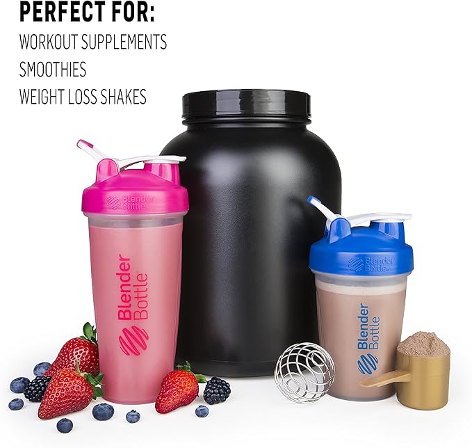 BlenderBottle Classic Shaker Bottle Perfect for Protein Shakes and Pre Workout, 28-Ounce (2 Pack), All Black