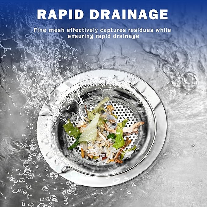 2 Pack Kitchen Sink Drain Strainer with Handle, Universal Stainless Steel Food Catcher Basket, Rust Free, Fits Most Kitchen Sinks