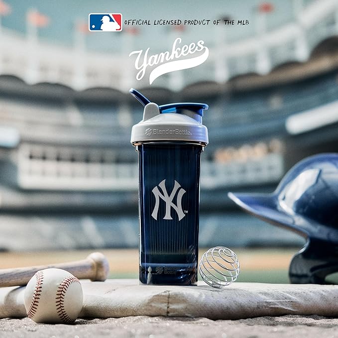 BlenderBottle Shaker Bottle Pro Series Perfect for Protein Shakes and Pre Workout, 28-Ounce, Grey/Blue (New York Yankees)