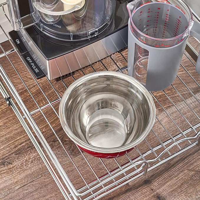 Rev-A-Shelf Steel Wire Pullout Drawer Organizer Shelf for Kitchen Cabinets, Slide Out Storage Basket, Min Opening Width of 14.5", 15" x 22", 5WB1-1522CR-1