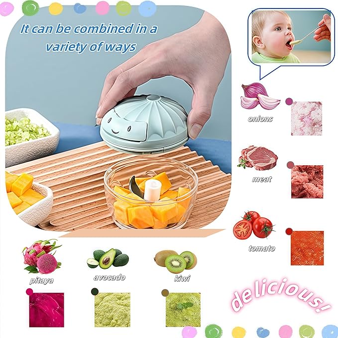 Manual Food Processor Vegetable Chopper, Mini Hand Pull String Garlic Chopper Onion Cutter for Veggies, Ginger, Fruits, Nuts, Avocado, garlic etc., Food Safe Material, 160ml (blue)