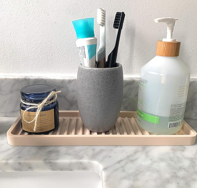 Silicone Sink and Surface Organizer Tray, Sponge Holder, Vanity Tray, Heat Safe, Dishwasher Safe, for Bathroom and Kitchen Organization (Mocha, 12"x4")