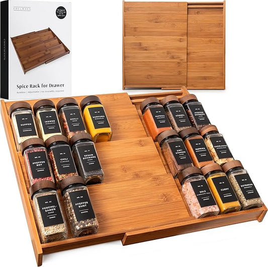 EDELHAUS Spice Drawer Organizer - Expandable Spice Rack for Drawer, Black Seasoning Organizer for Drawer Spice Organizer