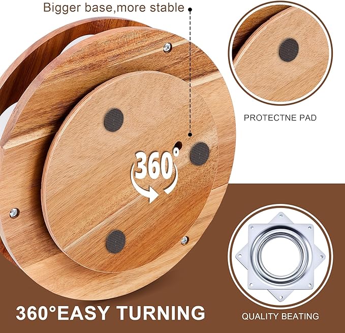Acacia Wood Rotating Coffee Syrup Organizer, 7 Bottle Coffee Syrup Rack Organizer for Countertop, Turntable Bottle Holder for Coffee Bar Station