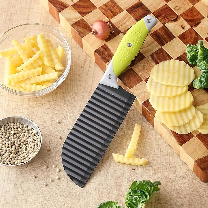 VRUIFA French Fry Cutter for Wave Fries, Crinkle Cutter for Veggies, Potatoes, Cucumber, Carrot and Fruit, with Non-slip Handle, Dishwasher Safe