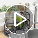 Kitchen Sink Caddy Organzier with High Brush Holder, Sponge Holder for Sink, 304 Rustproof Stainless, Kitchen Countertop Soap Dispenser Organizer (Silver With Towel Rack, 9.25″)